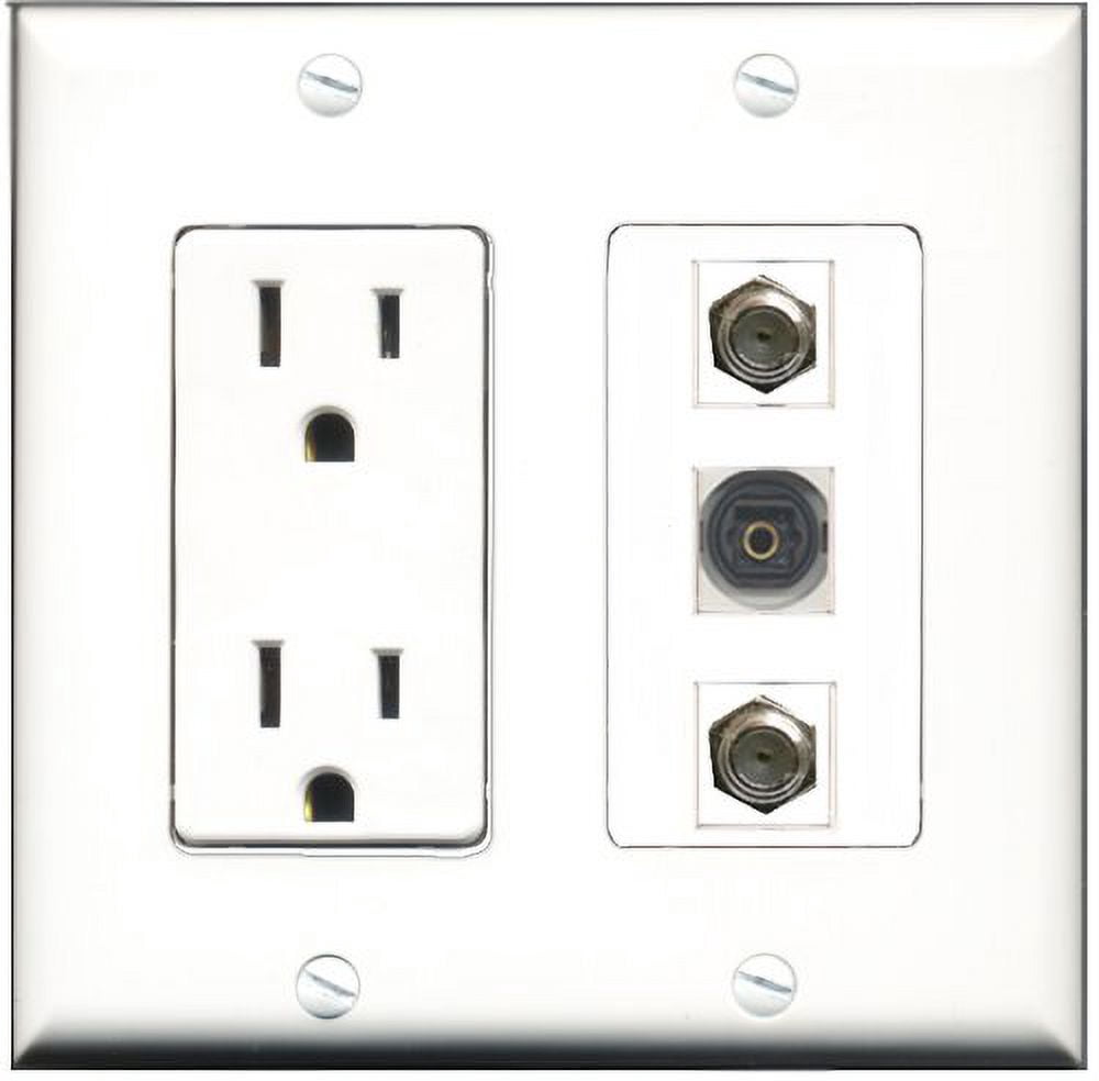 RiteAV - 15 Amp Power Outlet 2 Port Coax 1 Port Toslink Decorative Wall Plate