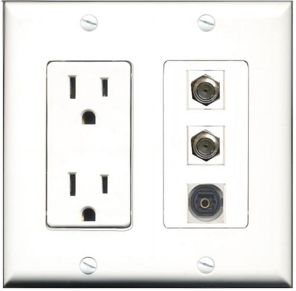 RiteAV - 15 Amp Power Outlet 2 Port Coax 1 Port Toslink Decorative Wall Plate