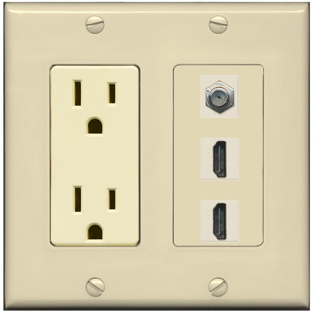 RiteAV - 15 Amp Power Outlet 2 Port HDMI 1 Port Coax Decorative Wall Plate - Ivory