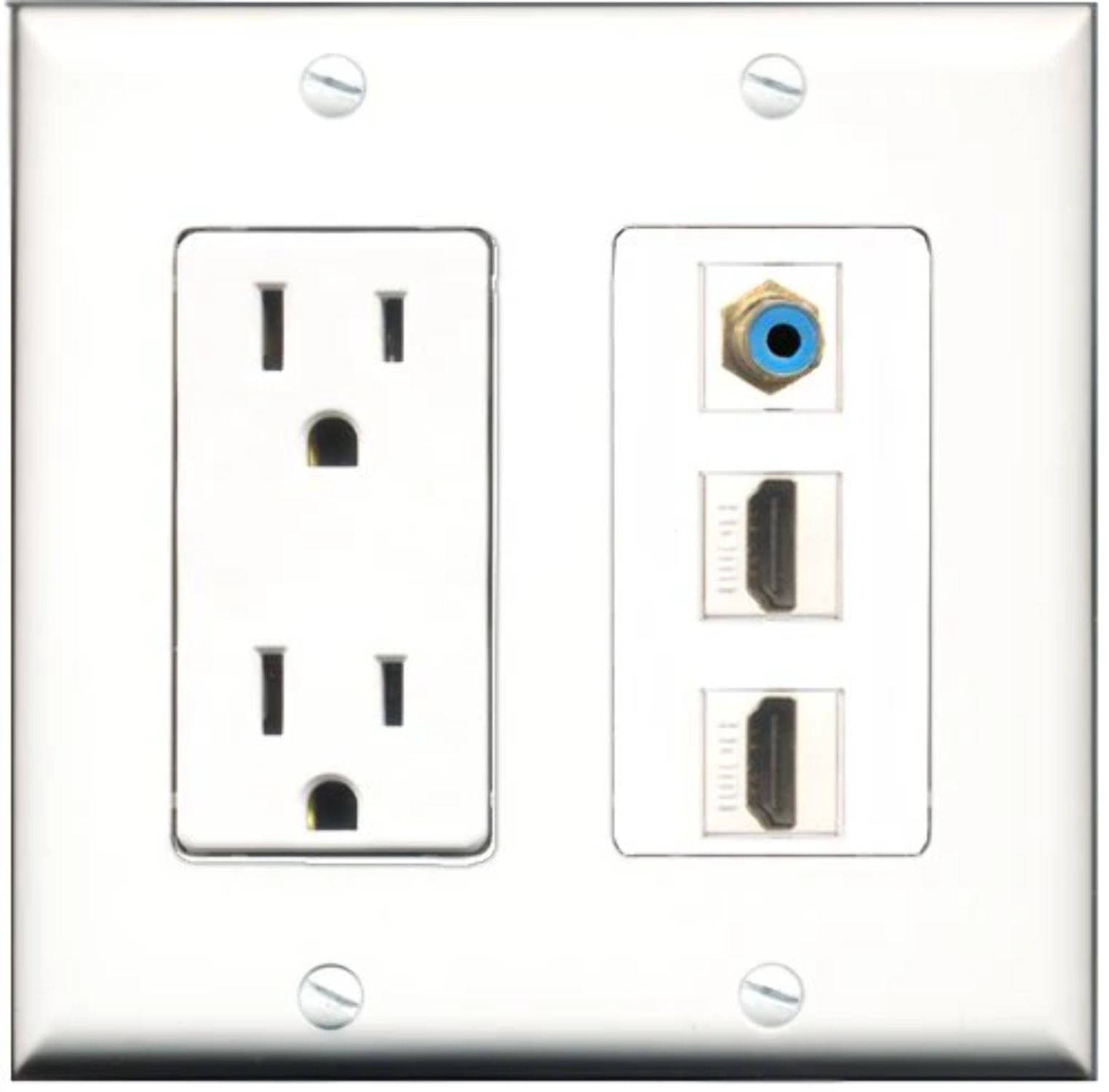 RiteAV - 15 Amp Power Outlet 2 Port HDMI 1 Port RCA Blue Decorative Wall Plate