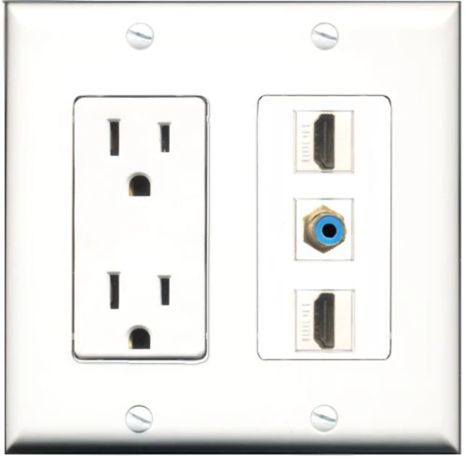 RiteAV - 15 Amp Power Outlet 2 Port HDMI 1 Port RCA Blue Decorative Wall Plate