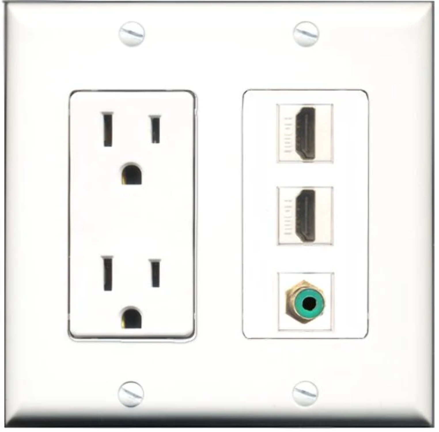 RiteAV - 15 Amp Power Outlet 2 Port HDMI 1 Port RCA Green Decorative Wall Plate