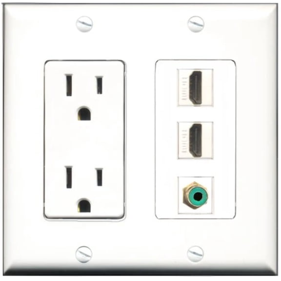 RiteAV - 15 Amp Power Outlet 2 Port HDMI 1 Port RCA Green Decorative Wall Plate