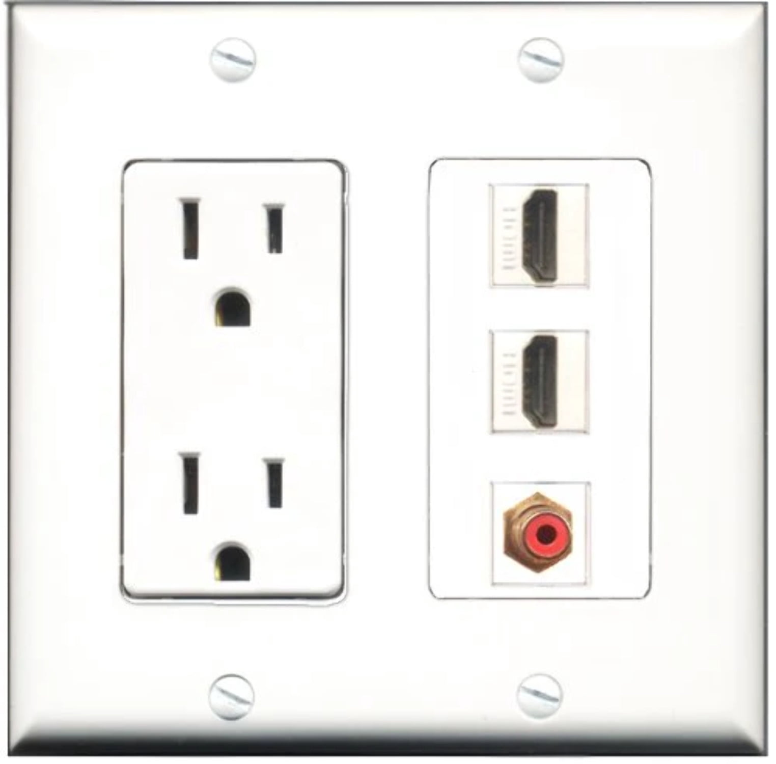 RiteAV - 15 Amp Power Outlet 2 Port HDMI 1 Port RCA Red Decorative Wall Plate