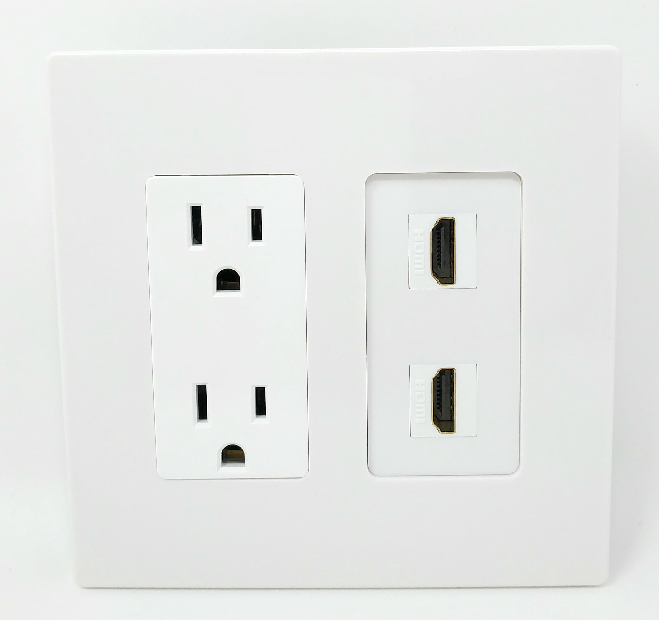 RiteAV - 15 Amp Power Outlet 2 Port HDMI Decorative Type Screwless Wall Plate - White