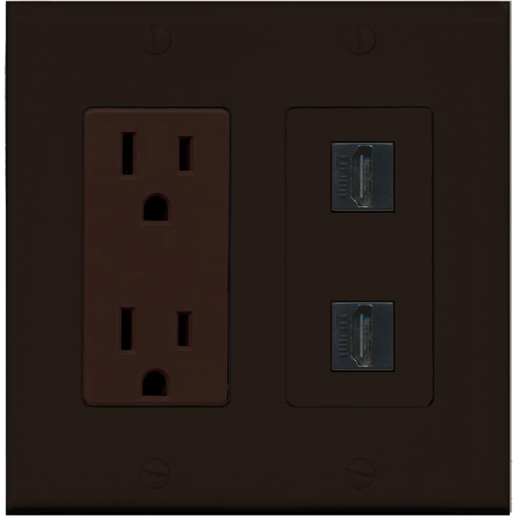 RiteAV - 15 Amp Power Outlet 2 Port HDMI Decorative Type Wall Plate - Brown