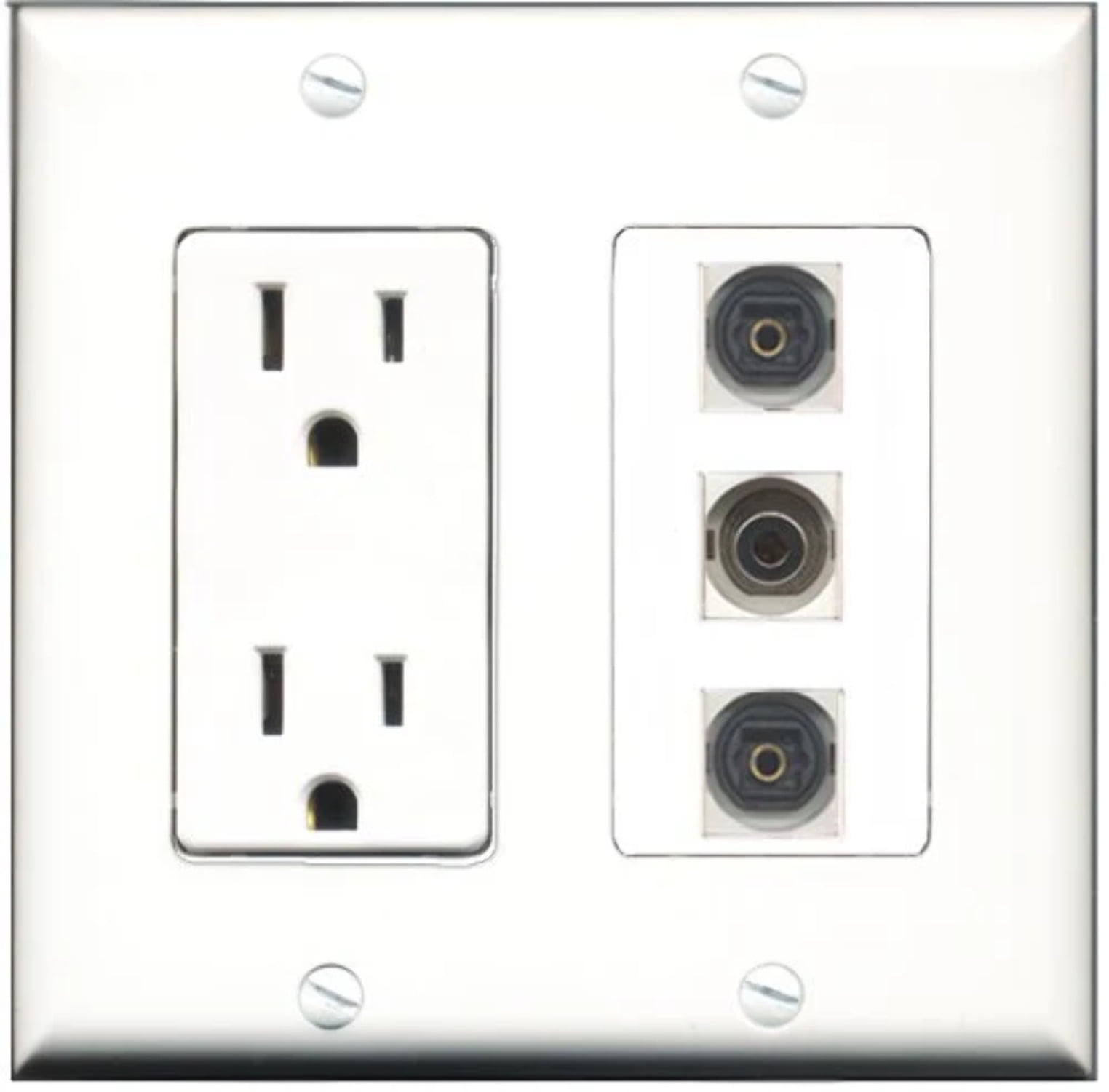 RiteAV - 15 Amp Power Outlet 2 Port Toslink 1 Port 3.5mm Decorative Wall Plate