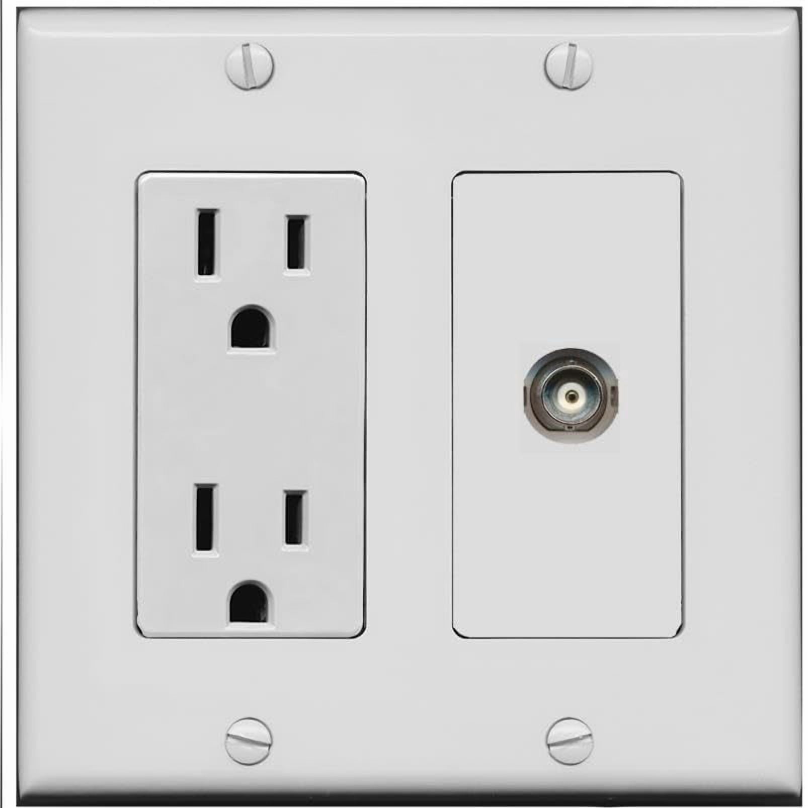 RiteAV 15 Amp Power Outlet and 1 Port BNC Wall Plate [Gray]