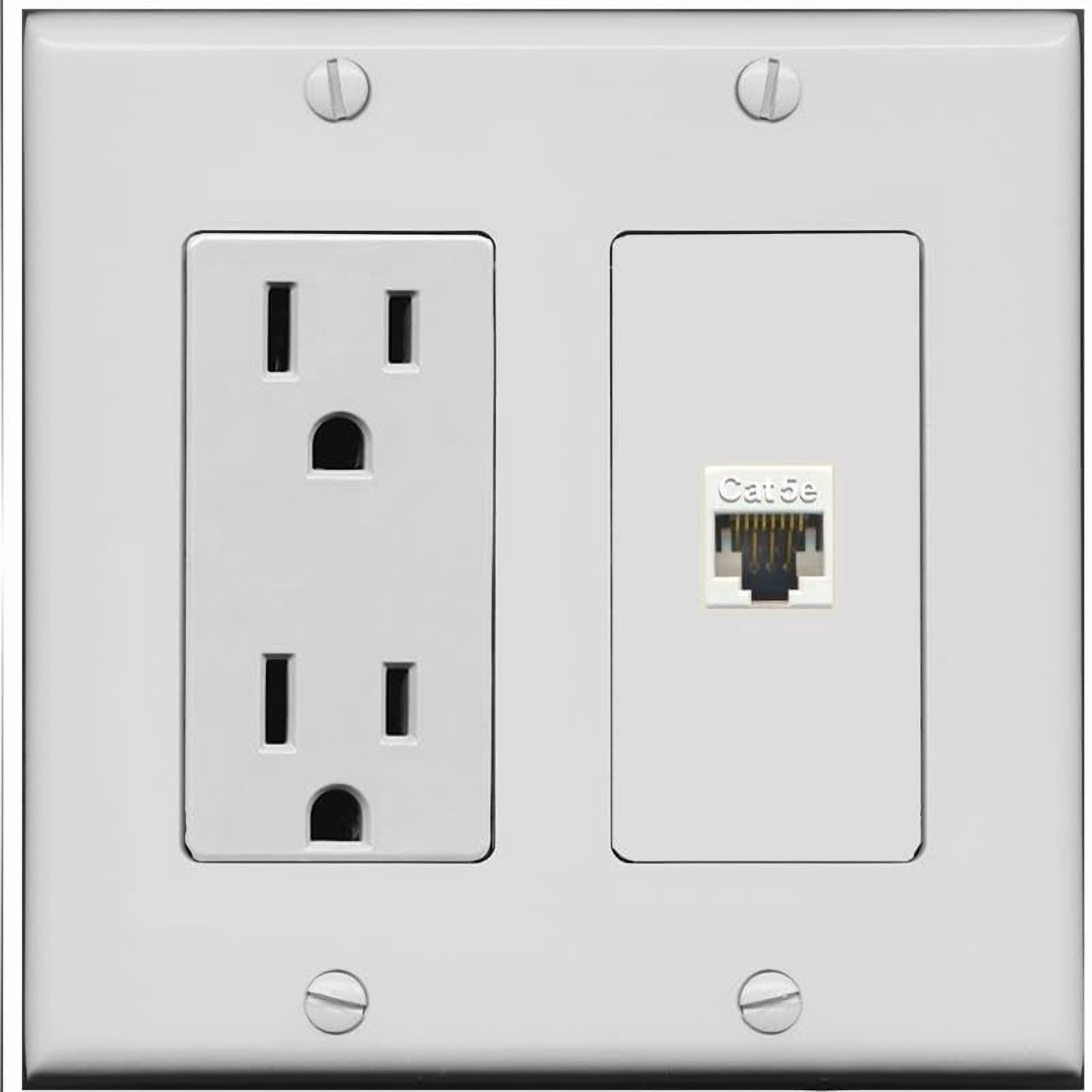 RiteAV 15 Amp Power Outlet and 1 Port CAT5E Wall Plate [Gray]