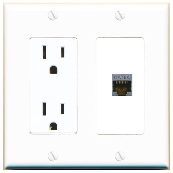 RiteAV 15 Amp Power Outlet and 1 Port CAT6A Decorative Wall Plate [White]