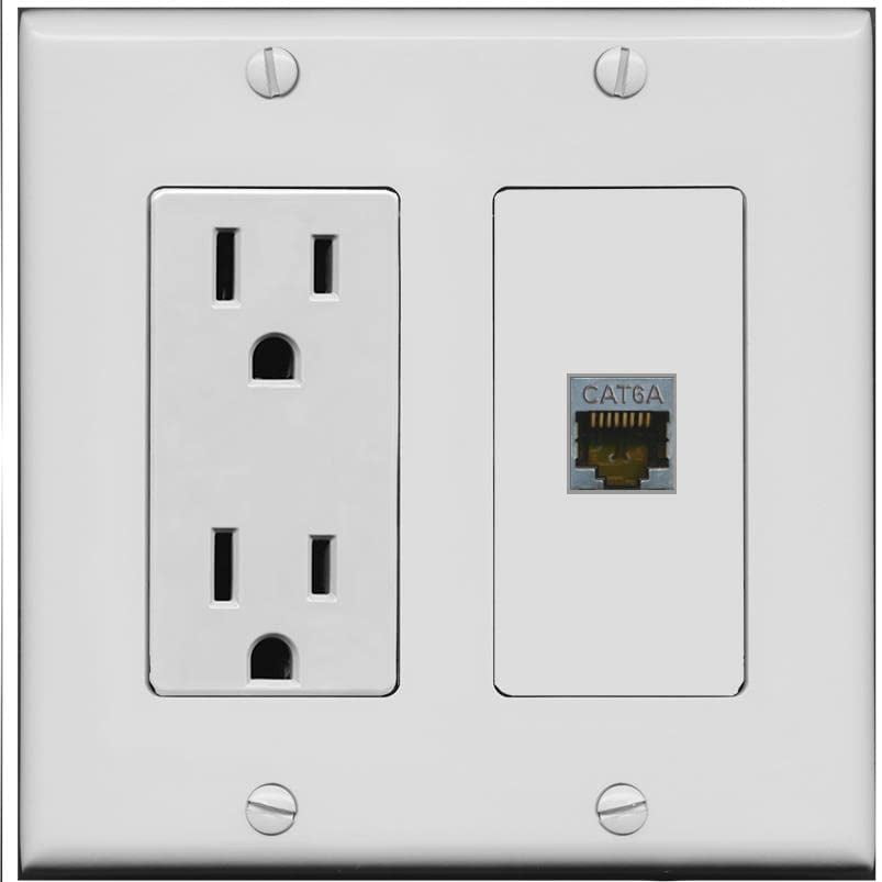 RiteAV 15 Amp Power Outlet and 1 Port CAT6A Wall Plate [Gray]