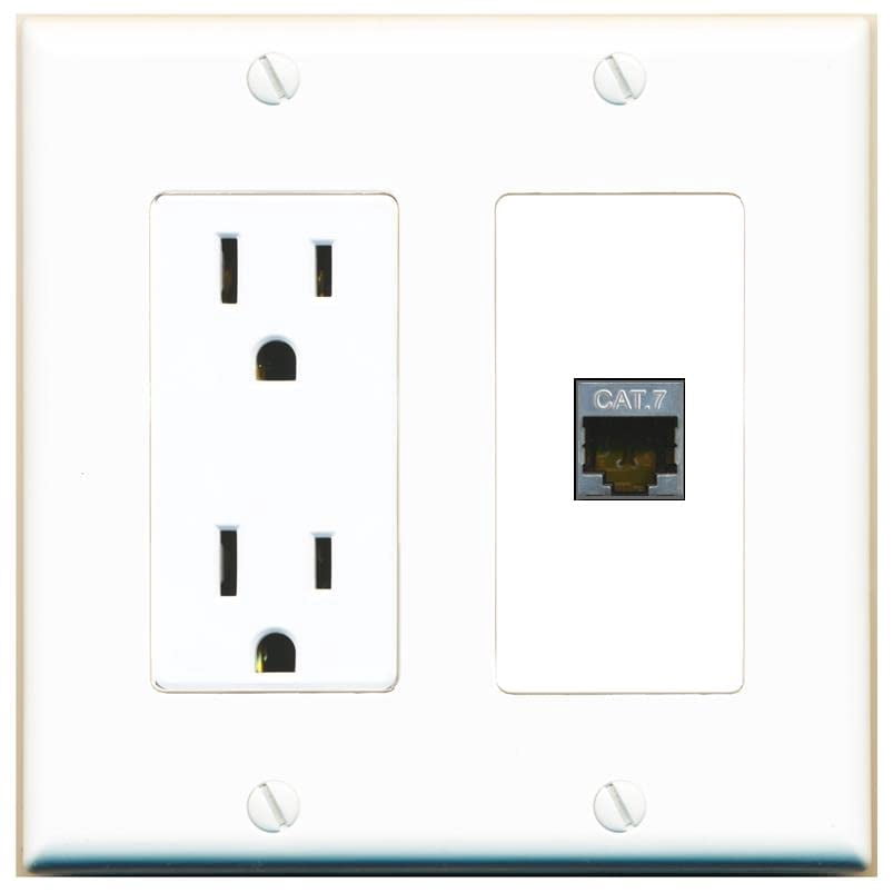 RiteAV 15 Amp Power Outlet and 1 Port CAT7 Decorative Wall Plate [White]