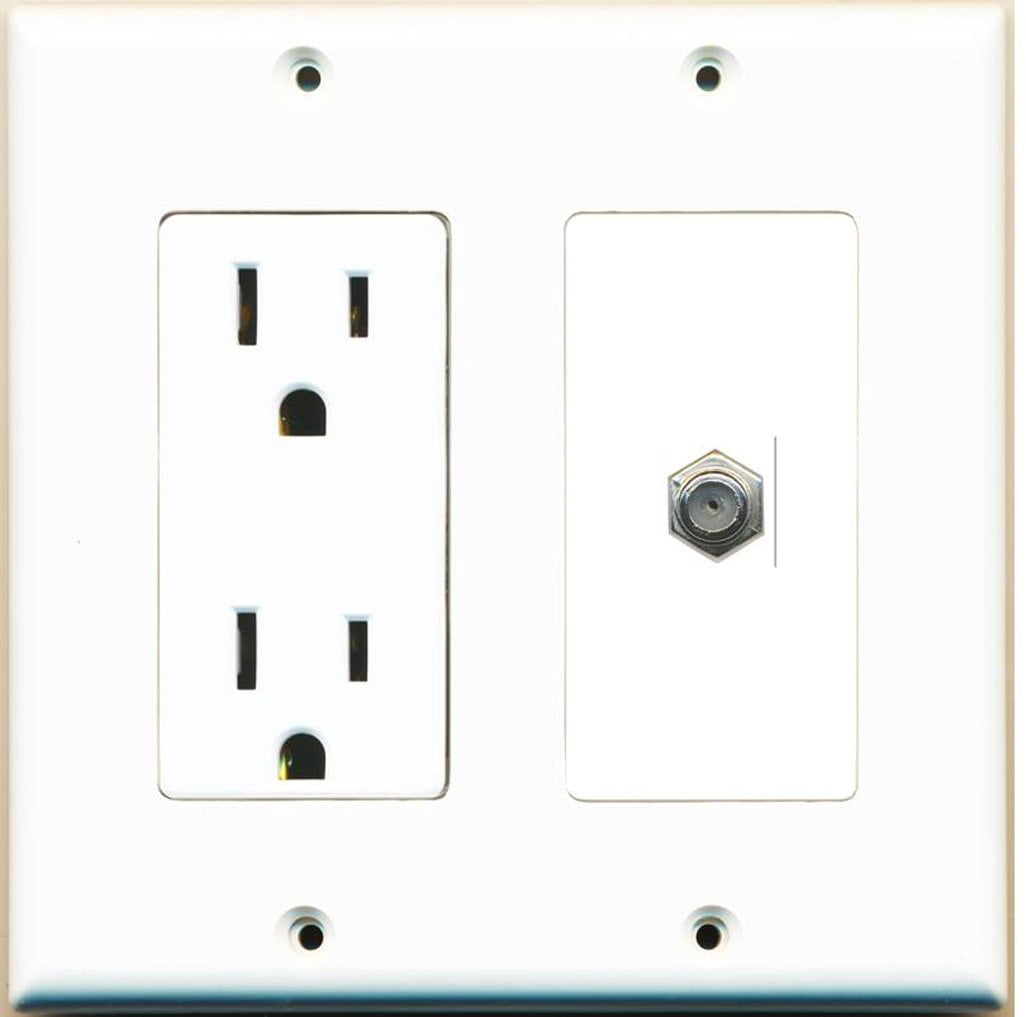 RiteAV - 15 Amp Power Outlet and 1 Port Coax Cable TV- F-Type Decorative Type Wall Plate - Eggshell White