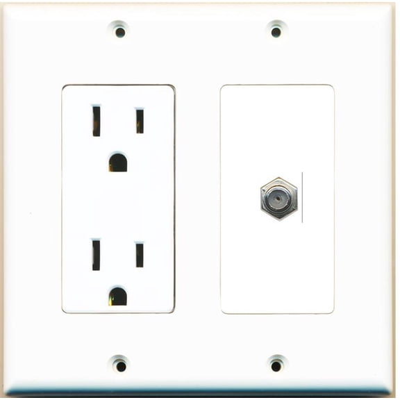 RiteAV - 15 Amp Power Outlet and 1 Port Coax Cable TV- F-Type Decorative Type Wall Plate - Eggshell White