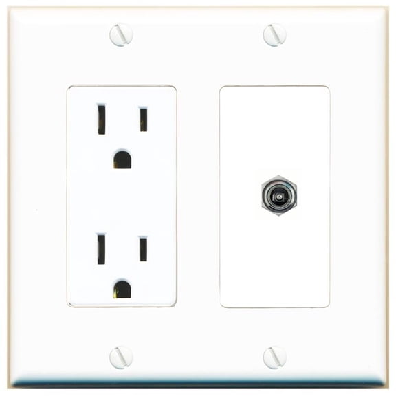 RiteAV 15 Amp Power Outlet and 1 Port DC-Power Decorative Wall Plate [White]