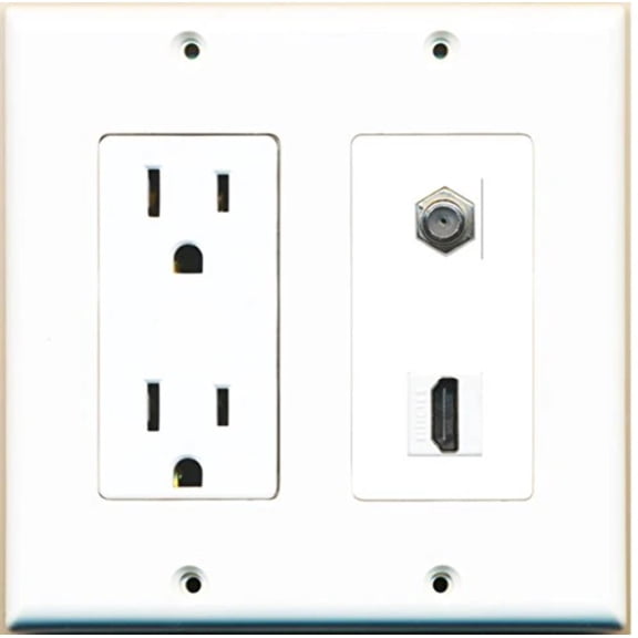 RiteAV - 15 Amp Power Outlet and 1 Port HDMI Coax Cable TV- F-Type Decorative Wall Plate - White