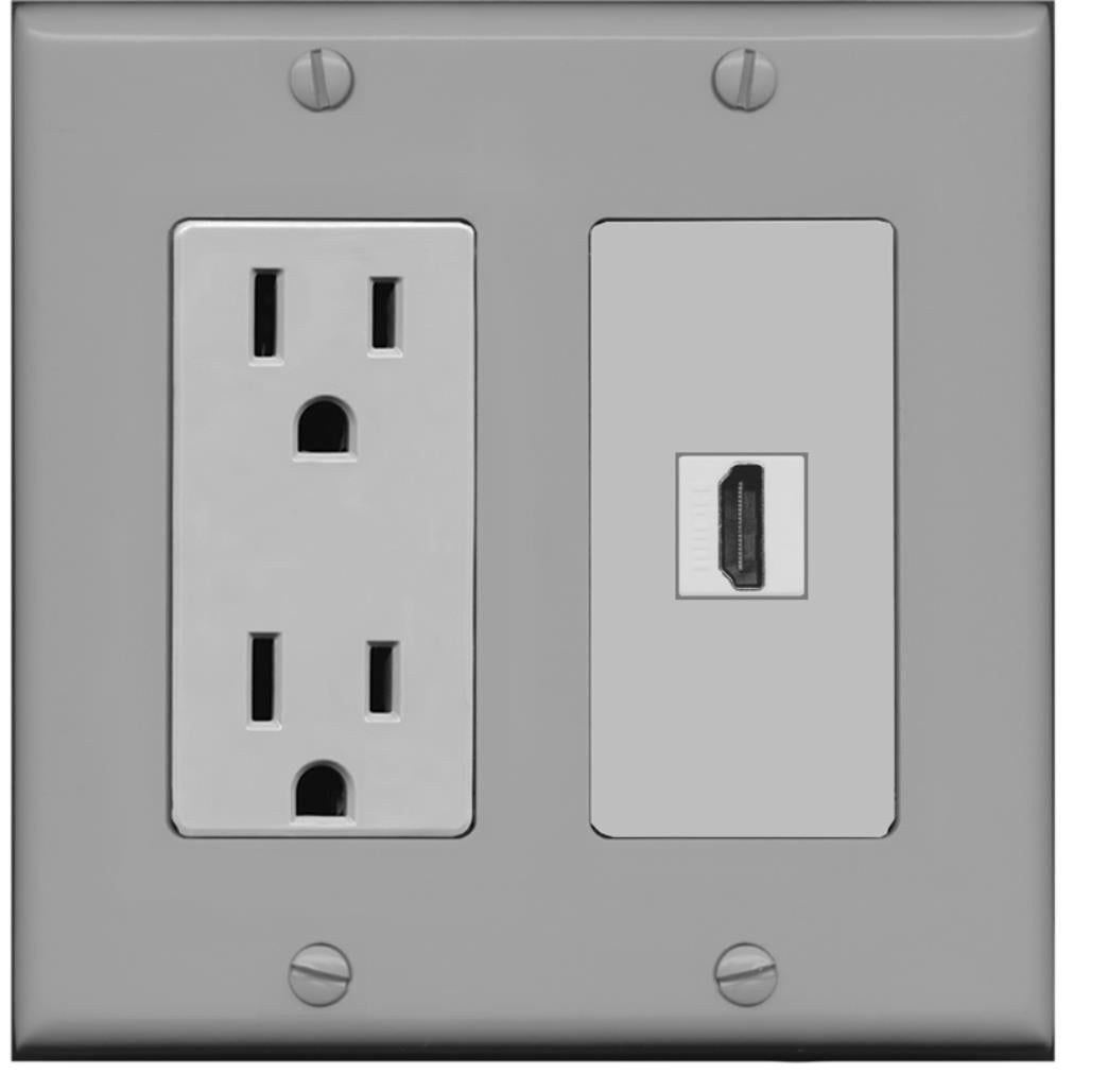 RiteAV - 15 Amp Power Outlet and 1 Port HDMI Decorative Type Wall Plate - Gray