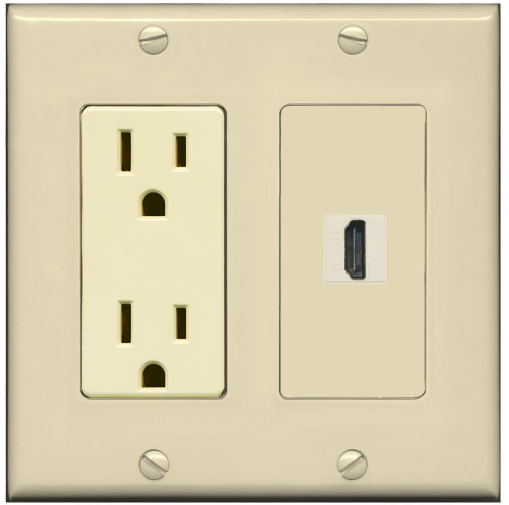 RiteAV - 15 Amp Power Outlet and 1 Port HDMI Decorative Type Wall Plate - Ivory