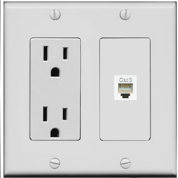 RiteAV 15 Amp Power Outlet and 1 Port Phone Wall Plate [Gray]