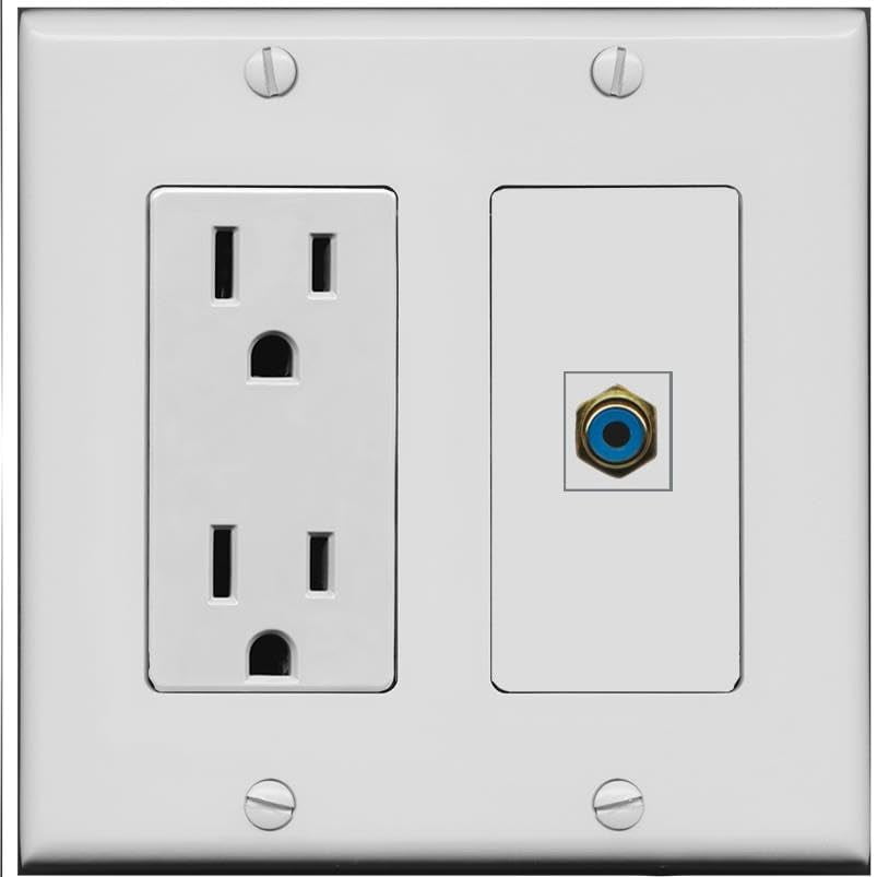 RiteAV 15 Amp Power Outlet and 1 Port RCA-Blue Wall Plate [Gray]