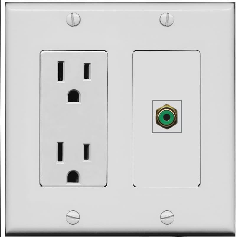 RiteAV 15 Amp Power Outlet and 1 Port RCA-Green Wall Plate [Gray]