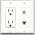 thumbnail image 1 of RiteAV - 15 Amp Power Outlet and 1 Port RCA White and 1 Port Cat5e Ethernet White Decorative Type Wall Plate White, 1 of 1