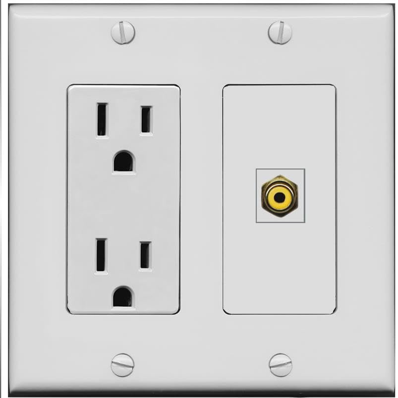 RiteAV 15 Amp Power Outlet and 1 Port RCA-Yellow Wall Plate [Gray]