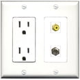 thumbnail image 1 of RiteAV - 15 Amp Power Outlet and 1 Port RCA Yellow and 1 Port Coax Cable TV- F-Type Decorative Type Wall Plate White, 1 of 1