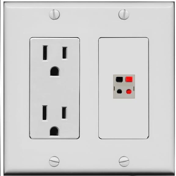 RiteAV 15 Amp Power Outlet and 1 Port Speaker Wall Plate [Gray]