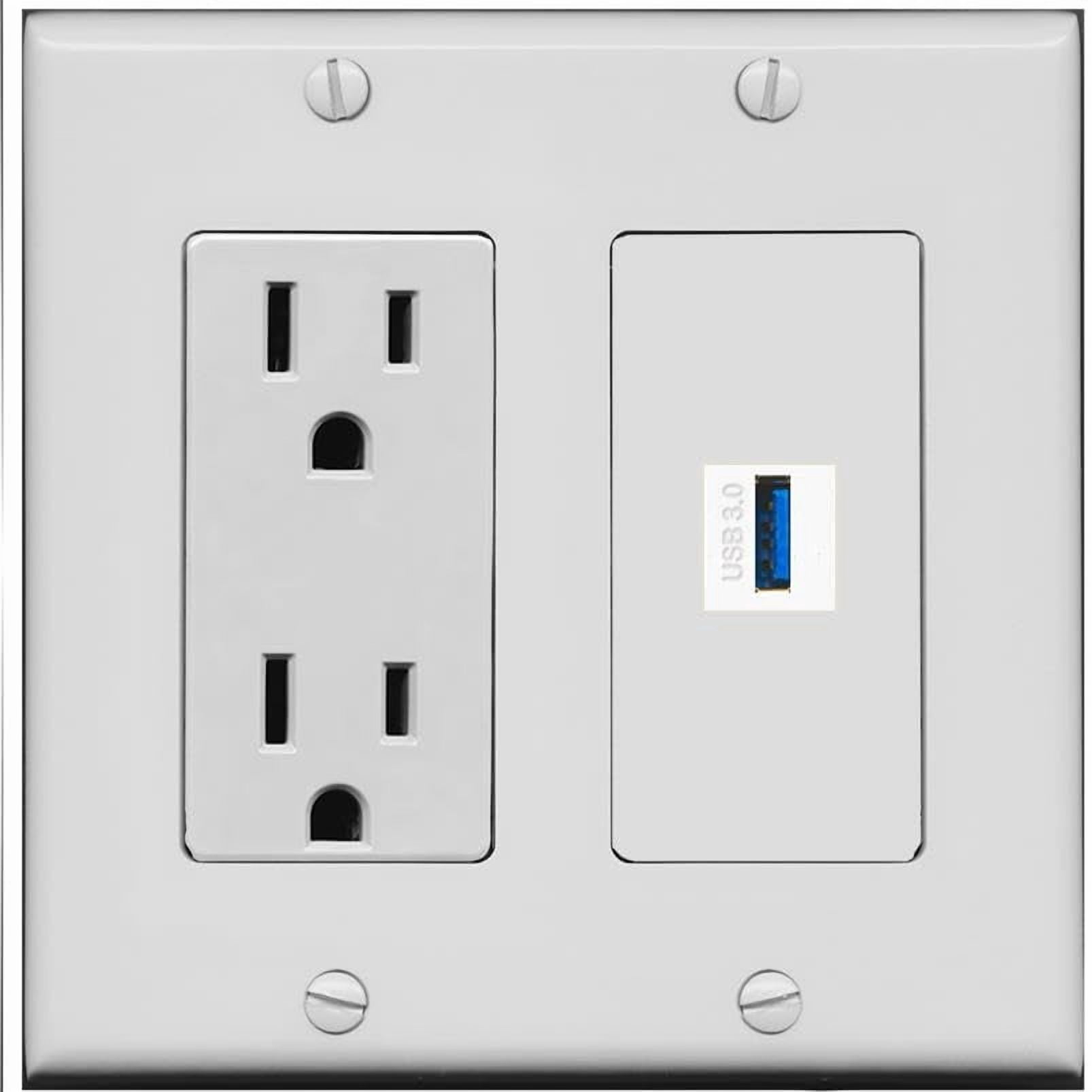 RiteAV 15 Amp Power Outlet and 1 Port USB-3 Wall Plate [Gray]