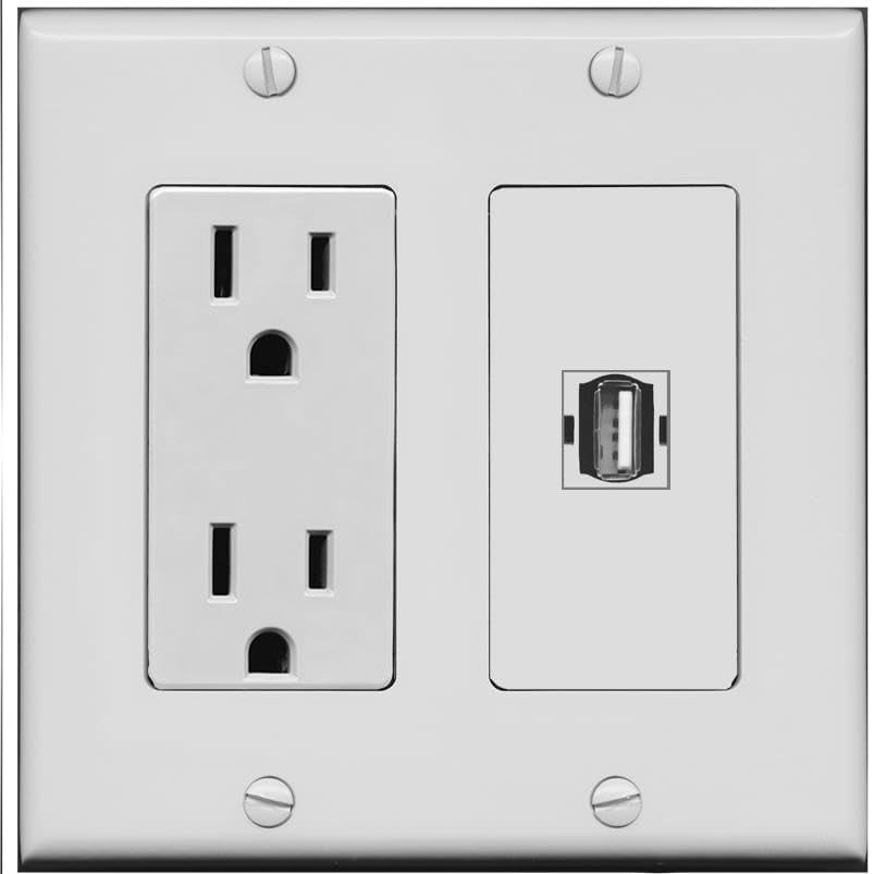 RiteAV 15 Amp Power Outlet and 1 Port USB2 Wall Plate [Gray]