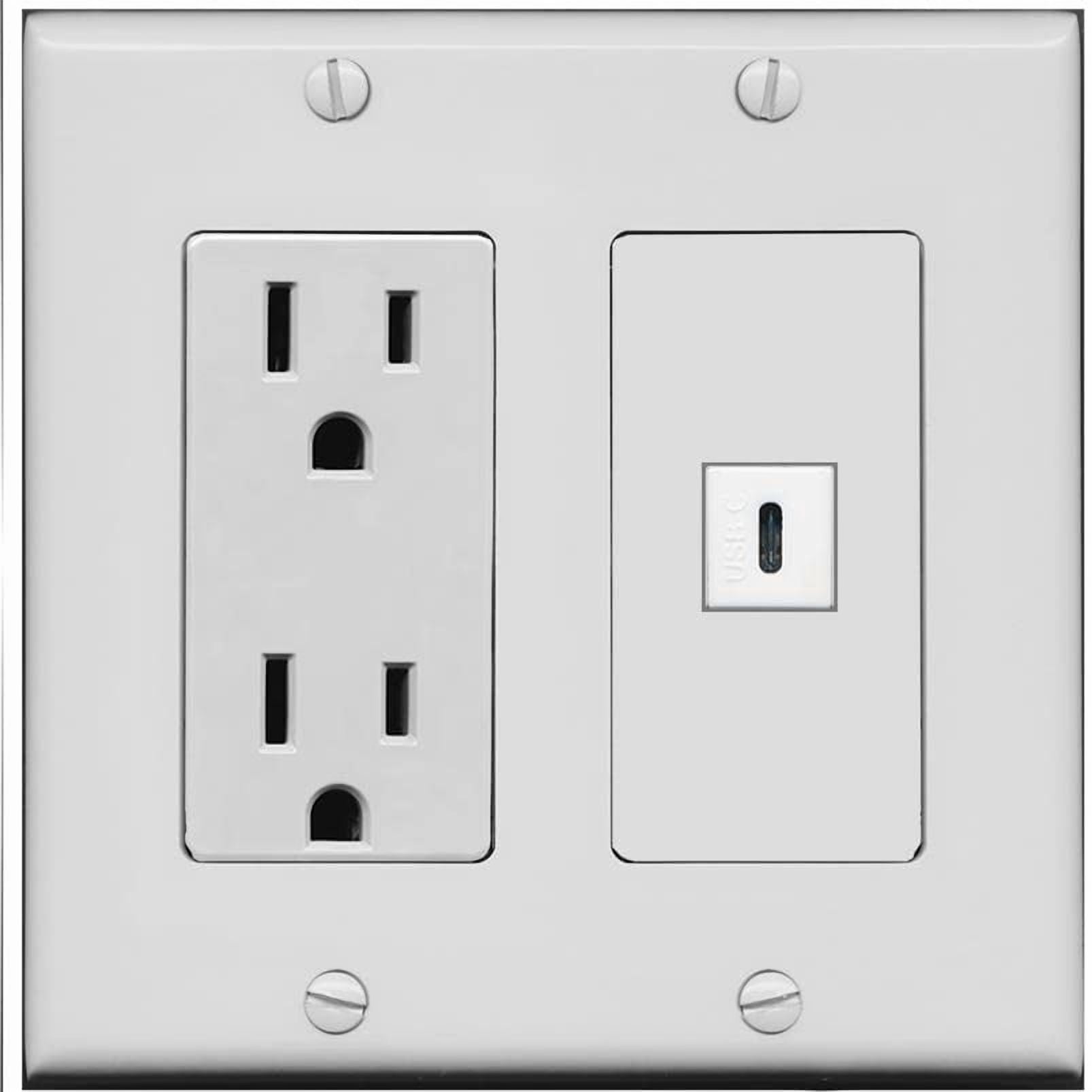 RiteAV 15 Amp Power Outlet and 1 Port USBC Wall Plate [Gray]