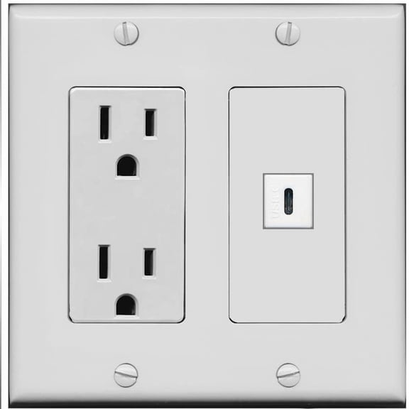 RiteAV 15 Amp Power Outlet and 1 Port USBC Wall Plate [Gray]