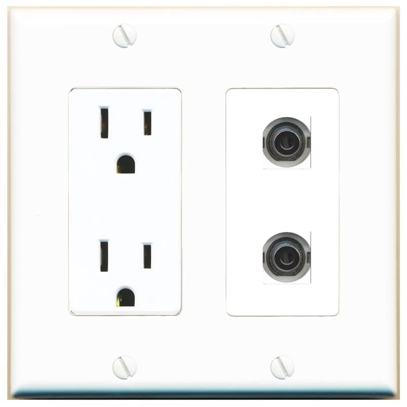 RiteAV 15 Amp Power Outlet and 2 3.5mm Wall Plate Decorative [White]