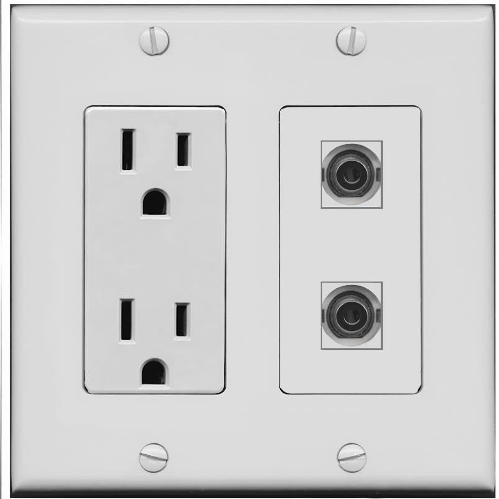 RiteAV 15 Amp Power Outlet and 2 3.5mm Wall Plate [Gray]