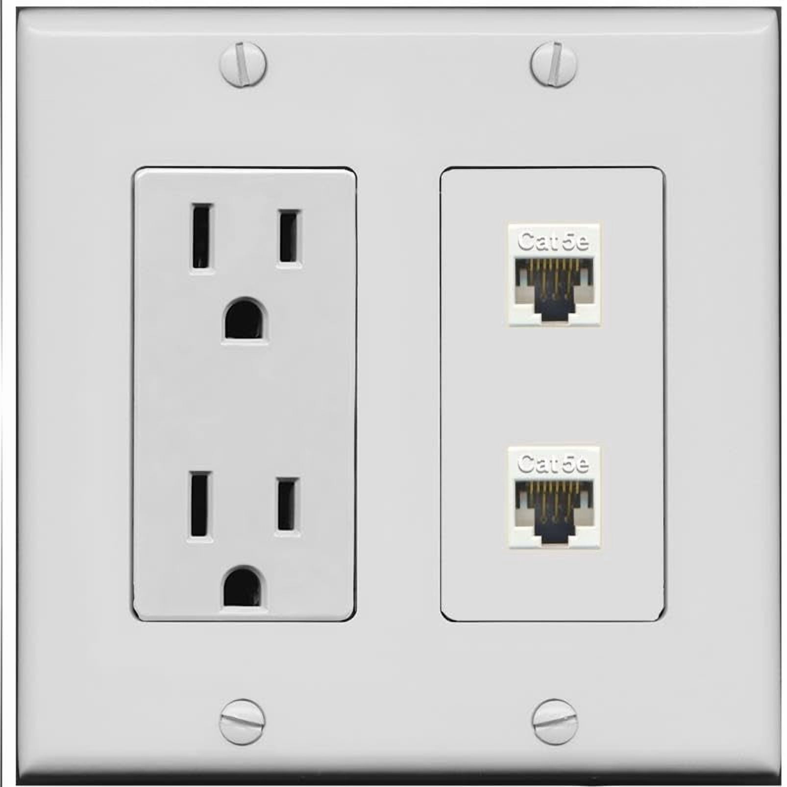 RiteAV 15 Amp Power Outlet and 2 CAT5E Wall Plate [Gray]