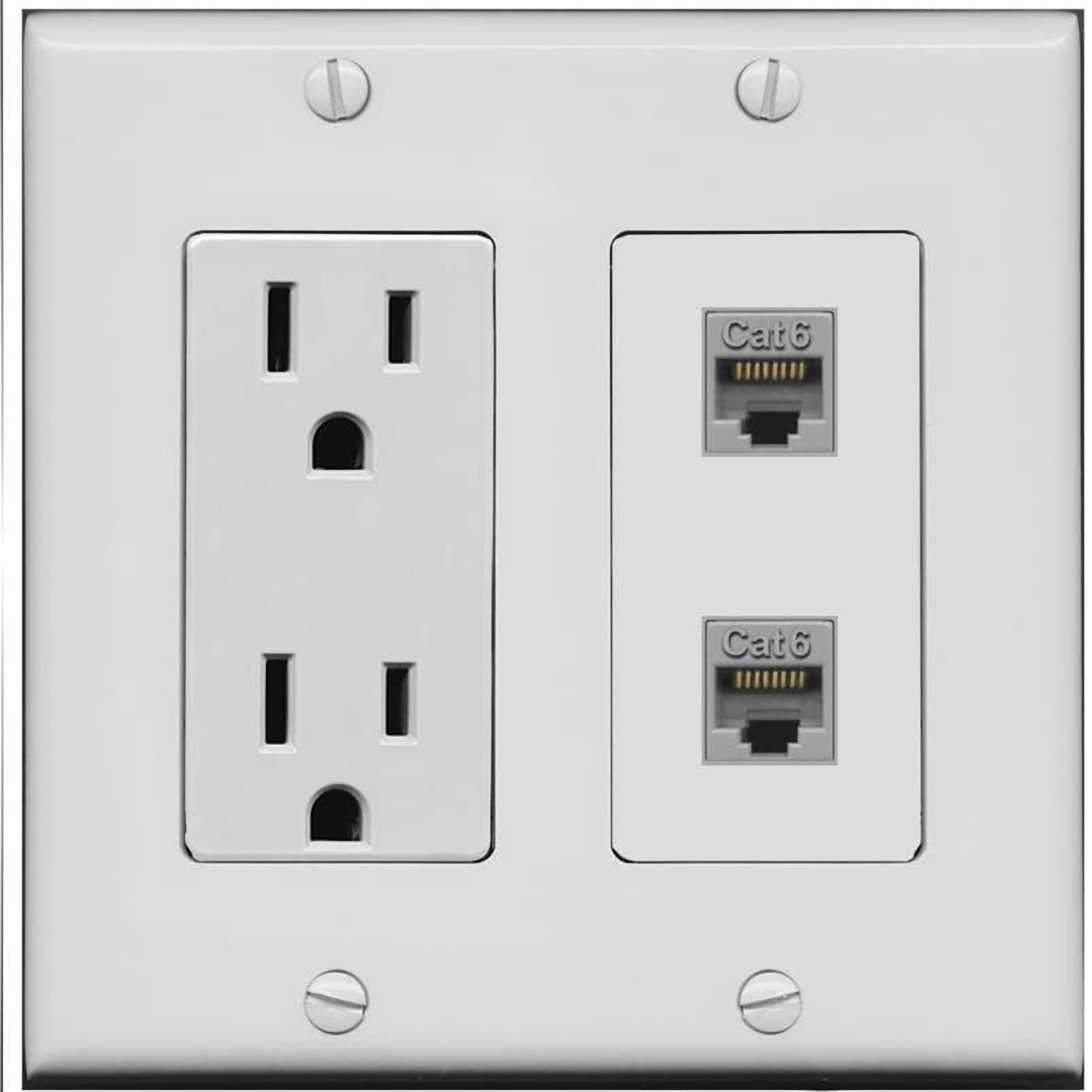 RiteAV 15 Amp Power Outlet and 2 CAT6 Wall Plate [Gray]