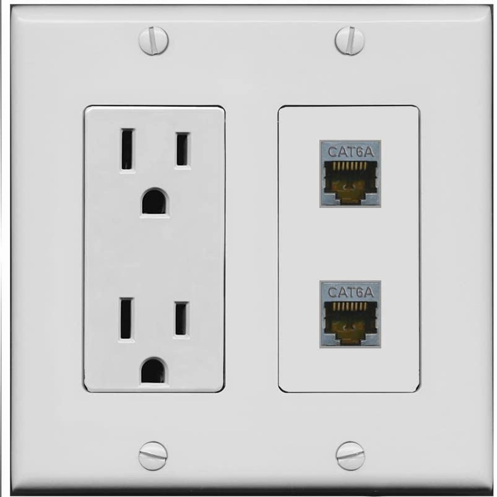 RiteAV 15 Amp Power Outlet and 2 CAT6A Wall Plate [Gray]