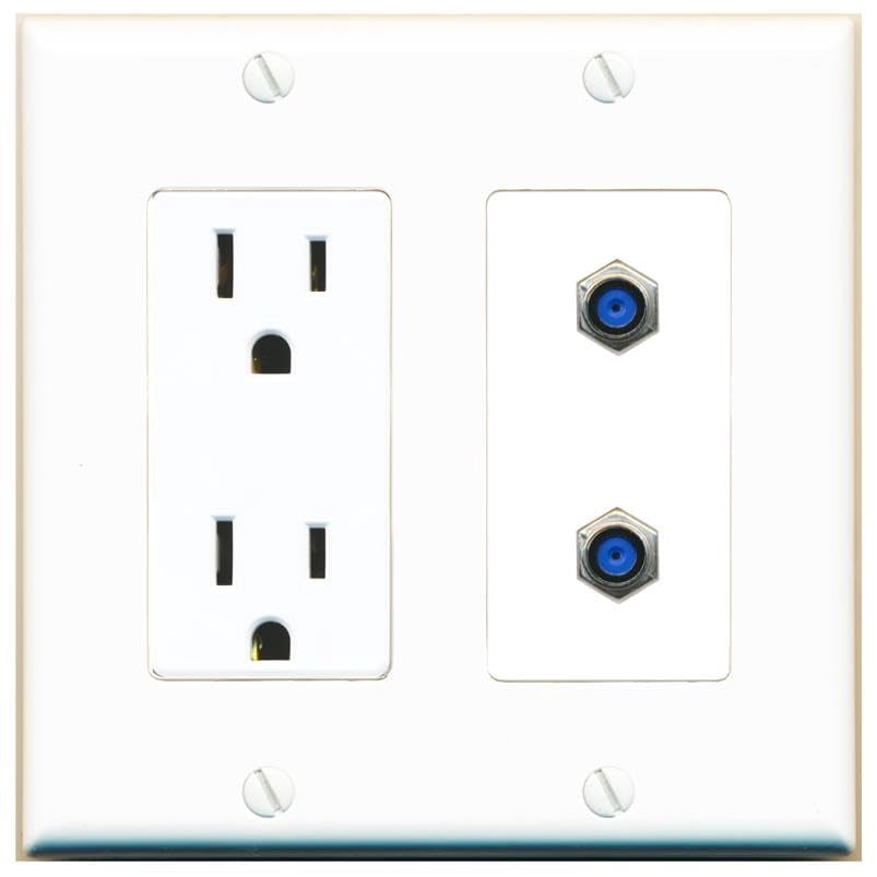 RiteAV 15 Amp Power Outlet and 2 F81 Wall Plate Decorative [White]