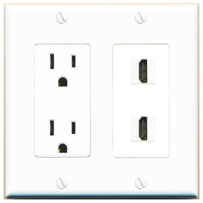 RiteAV 15 Amp Power Outlet and 2 HDMI Wall Plate Decorative [White]