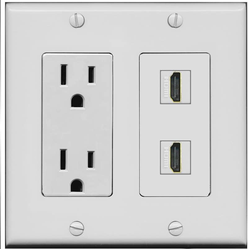 RiteAV 15 Amp Power Outlet and 2 HDMI Wall Plate [Gray]