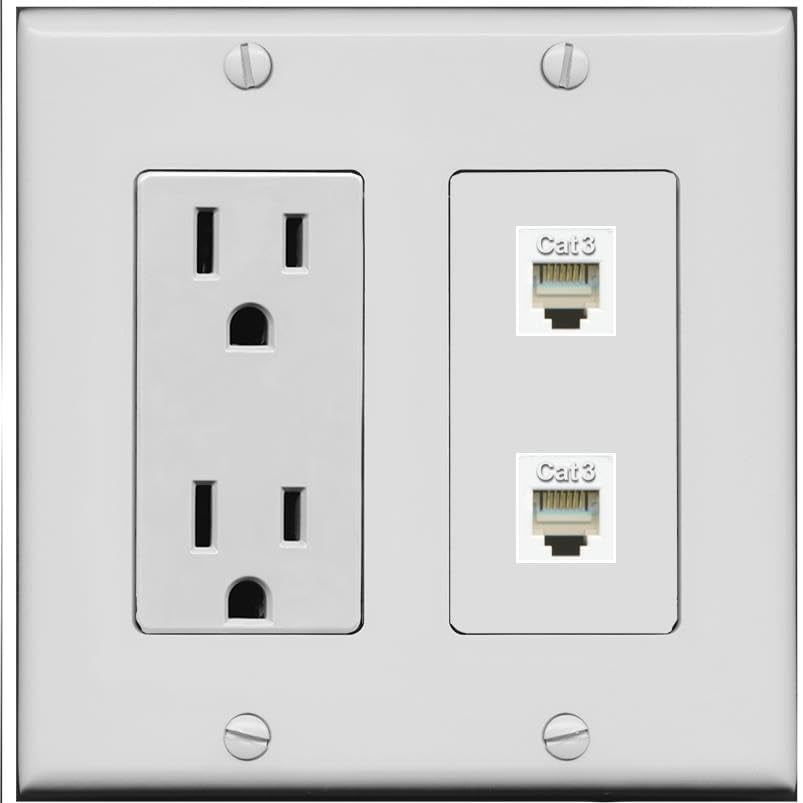 RiteAV 15 Amp Power Outlet and 2 Phone Wall Plate [Gray]