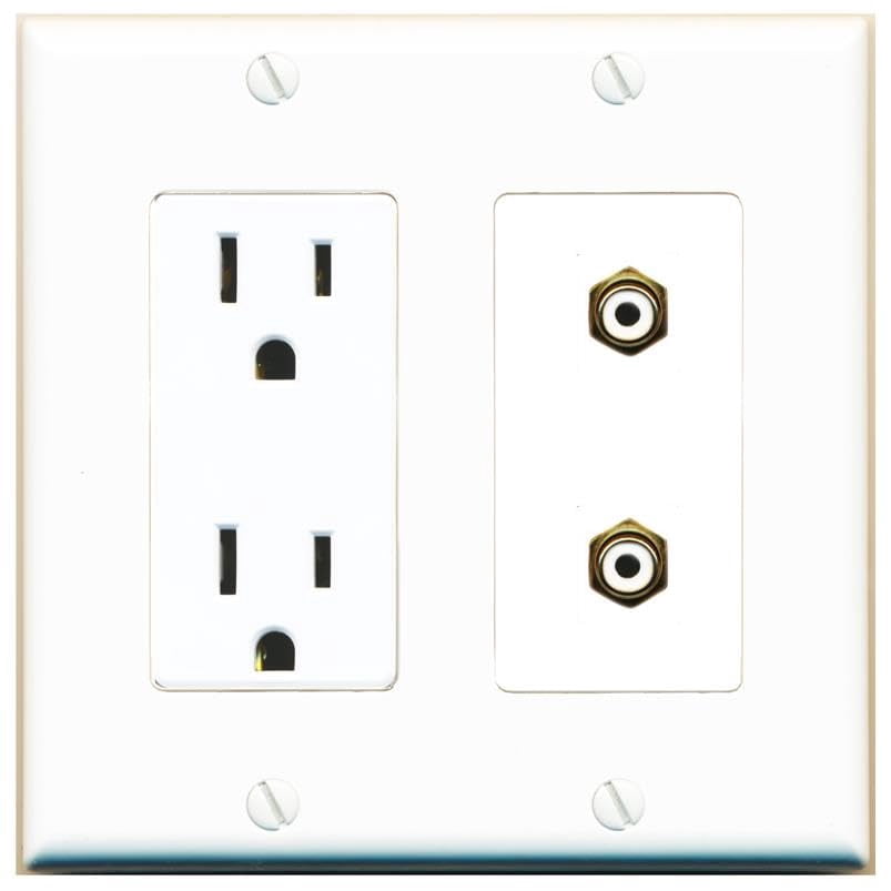 RiteAV 15 Amp Power Outlet and 2 RCA-White Wall Plate Decorative [White]