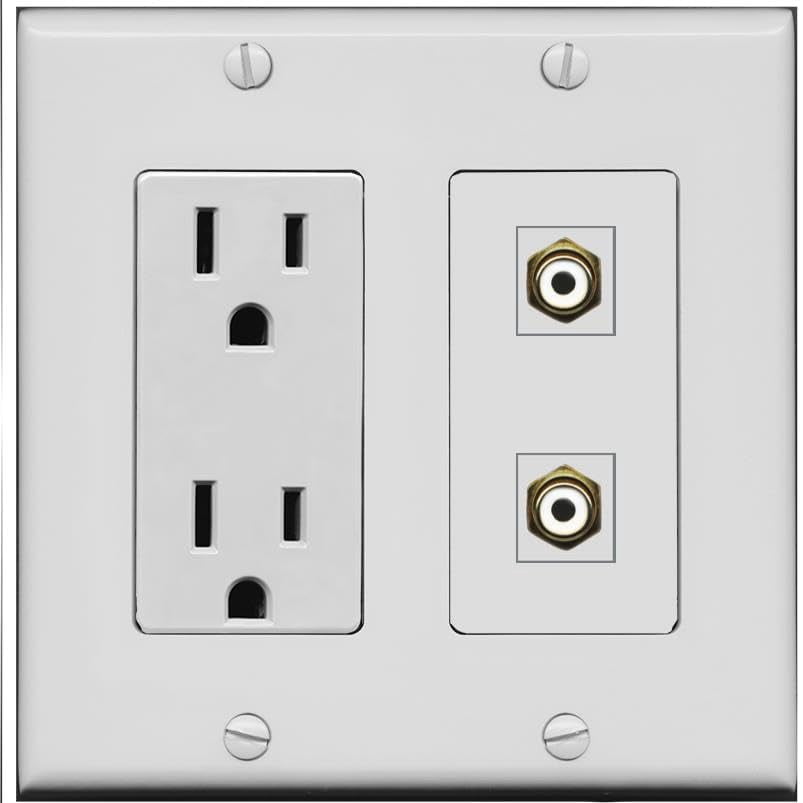 RiteAV 15 Amp Power Outlet and 2 RCA-White Wall Plate [Gray]