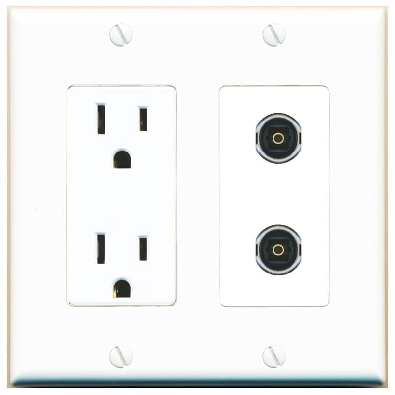 RiteAV 15 Amp Power Outlet and 2 TOSLINK Wall Plate Decorative [White]