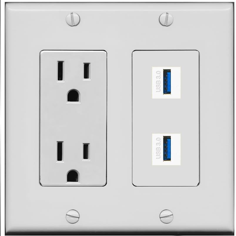 RiteAV 15 Amp Power Outlet and 2 USB-3 Wall Plate [Gray]