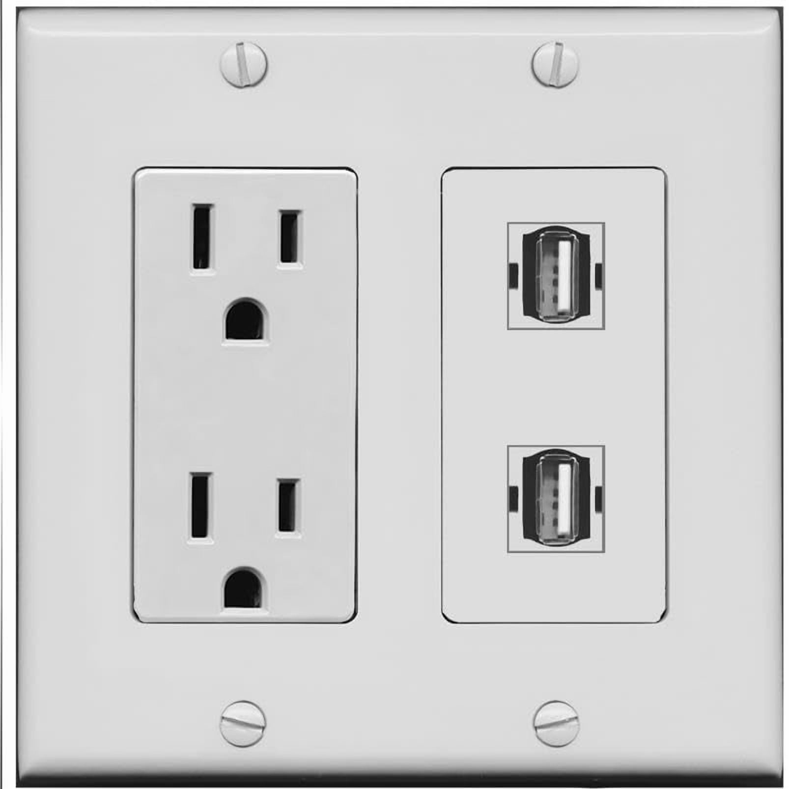 RiteAV 15 Amp Power Outlet and 2 USB2 Wall Plate [Gray]