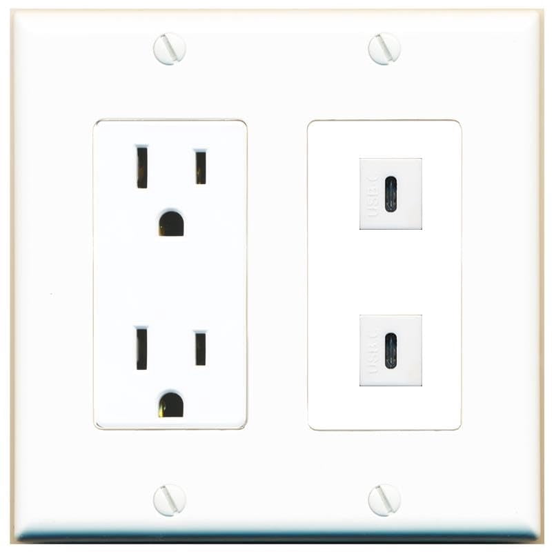 RiteAV 15 Amp Power Outlet and 2 USBC Wall Plate Decorative [White]
