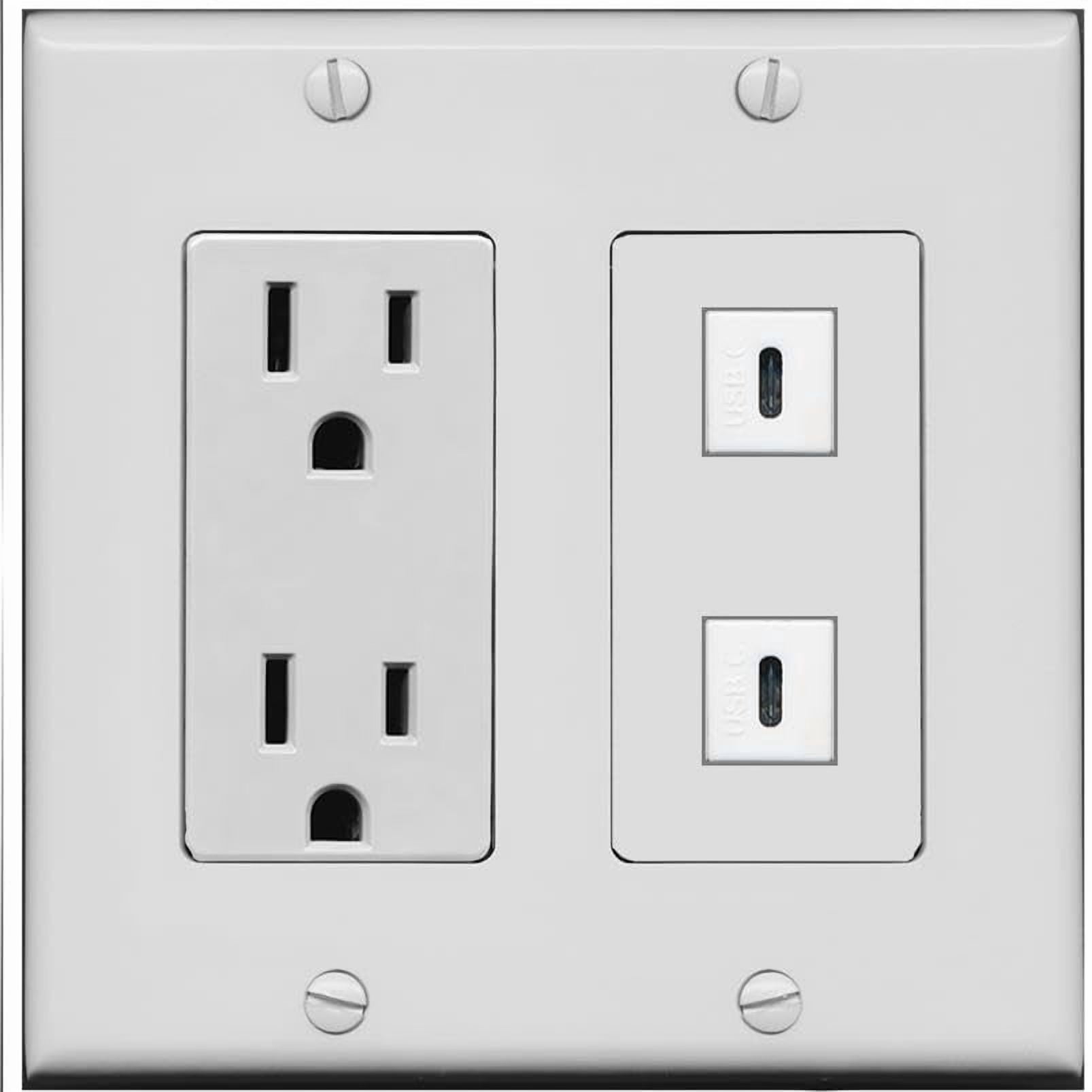 RiteAV 15 Amp Power Outlet and 2 USBC Wall Plate [Gray]