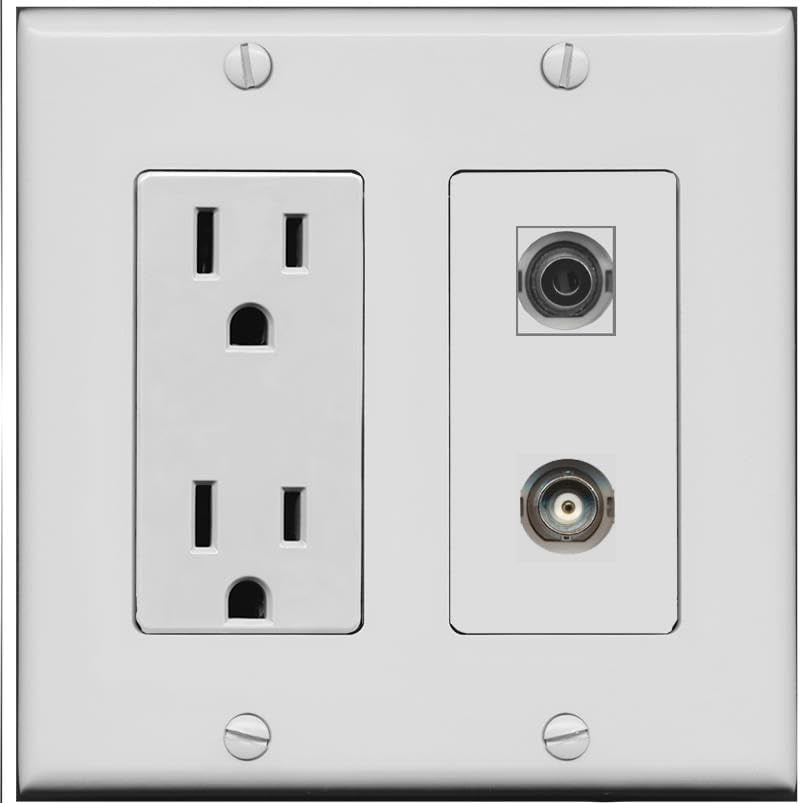 RiteAV 15 Amp Power Outlet and 3.5mm BNC Wall Plate [Gray]